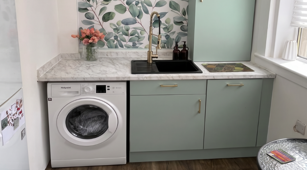 mint green kitchen wrap